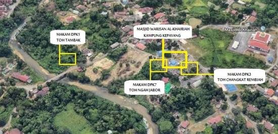 Peta lokasi masjid, dan makam-makam di sekitarnya