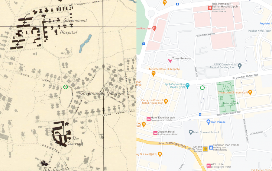 Peta lokasi Madrasah Nujumiah, 1945 dan kini
